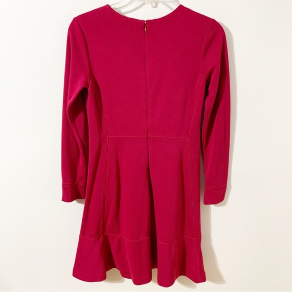 Ann Taylor LOFT Round Neck Jersey Knit Long Sleeve Dress  Ruffled Hem Raspberry - Picture 4 of 10